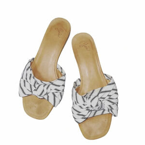 Joie Fabrizia White & Navy Blue Striped Knot Slip-on Sandals 8 Women’s